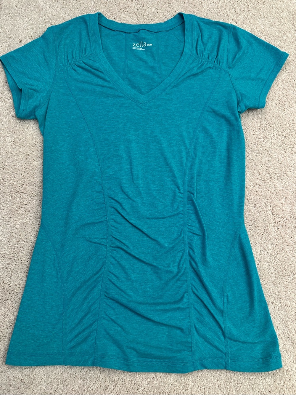 Zella Teal V-Neck Short Sleeve Top